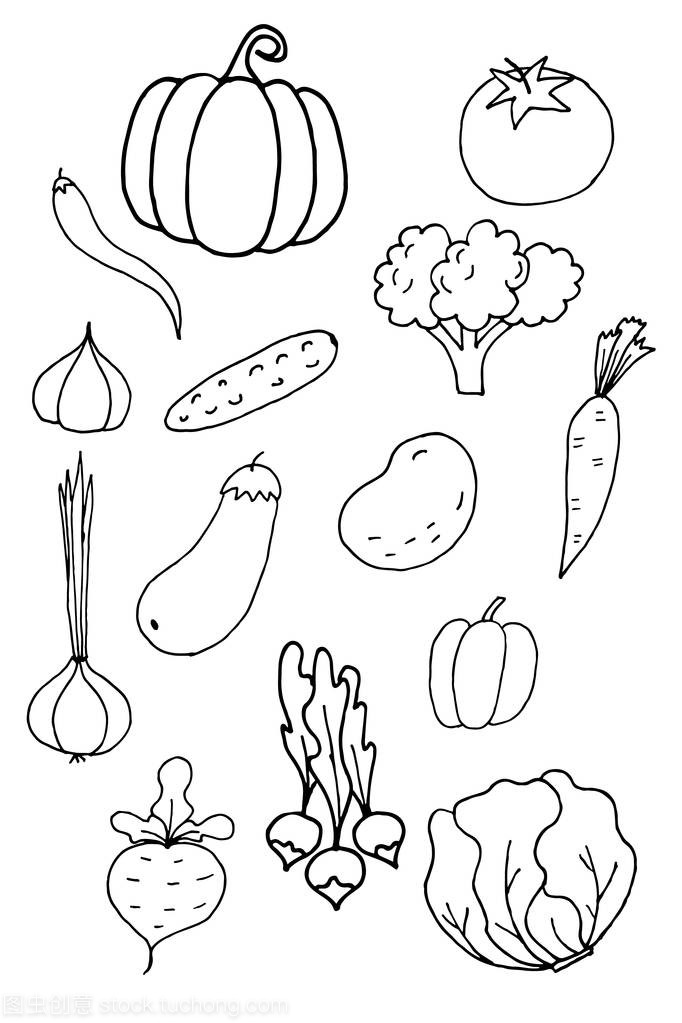 蔬菜素食涂鴉,素描矢量背景